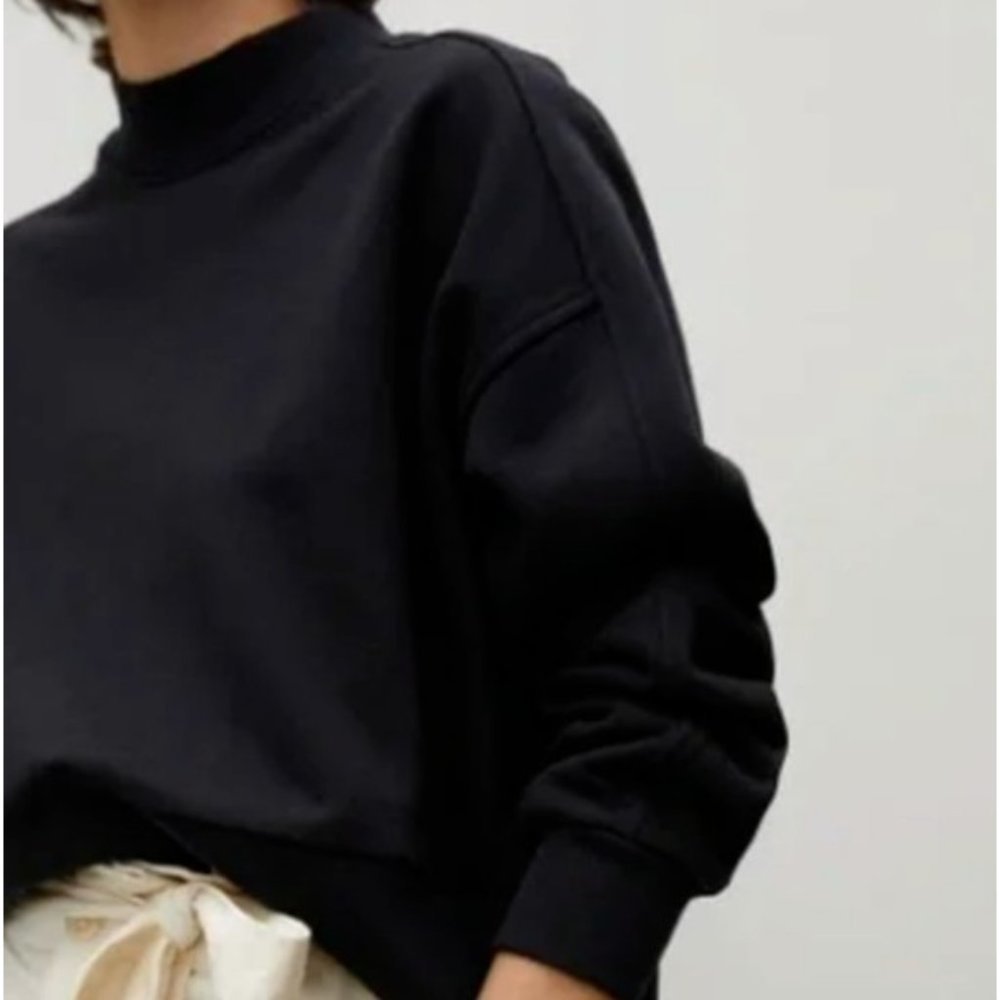 EVERLANE Womens The Track Cropped Mock Neck Sweatshirt Size Medium Black EUC